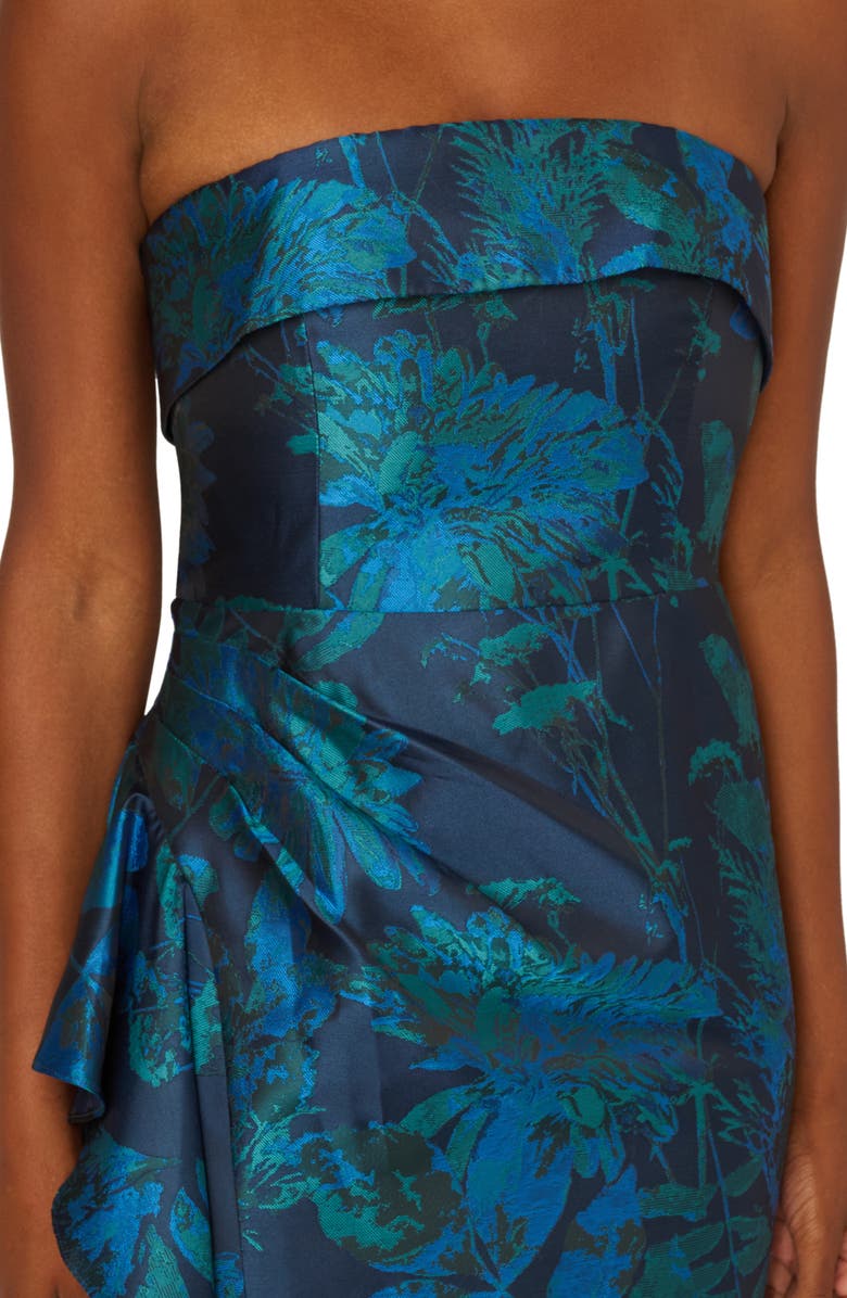 Adrianna Papell Strapless Draped Floral Jacquard Gown, Alternate, color, Cobalt Multi