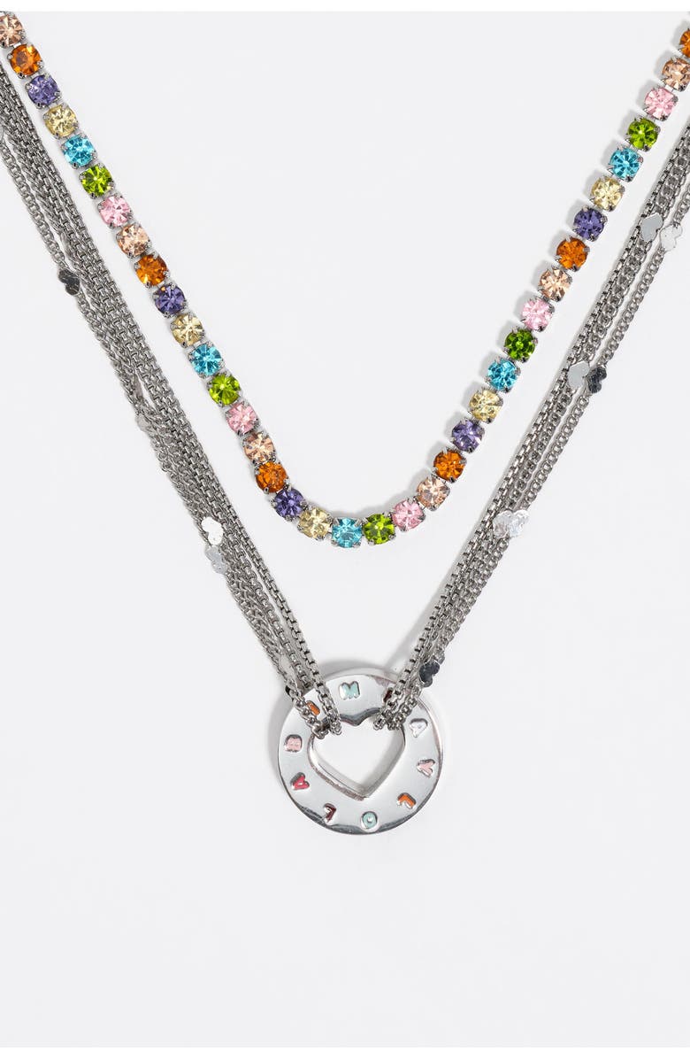 Bimba y Lola Logo Multi-Chain Necklace, Alternate, color, Dark Silver