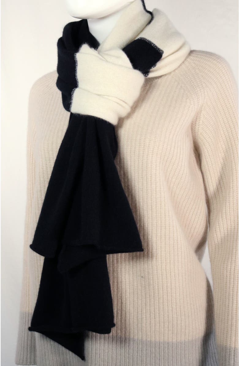 Portolano Cashmere color block wrap with lurex, Alternate, color, Black/Natural White