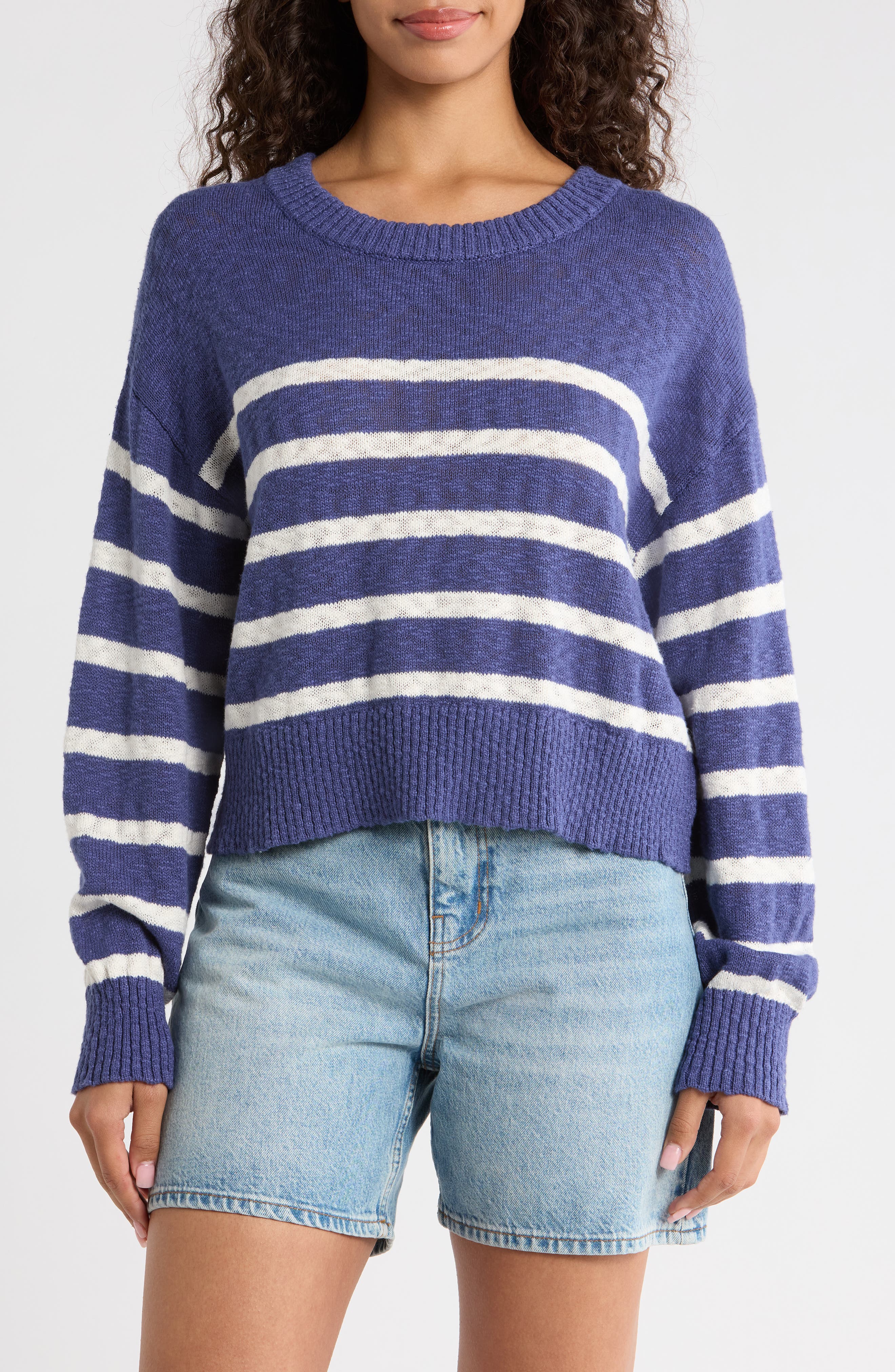 Sea Breeze Placed Stripe Cotton Crewneck Sweater