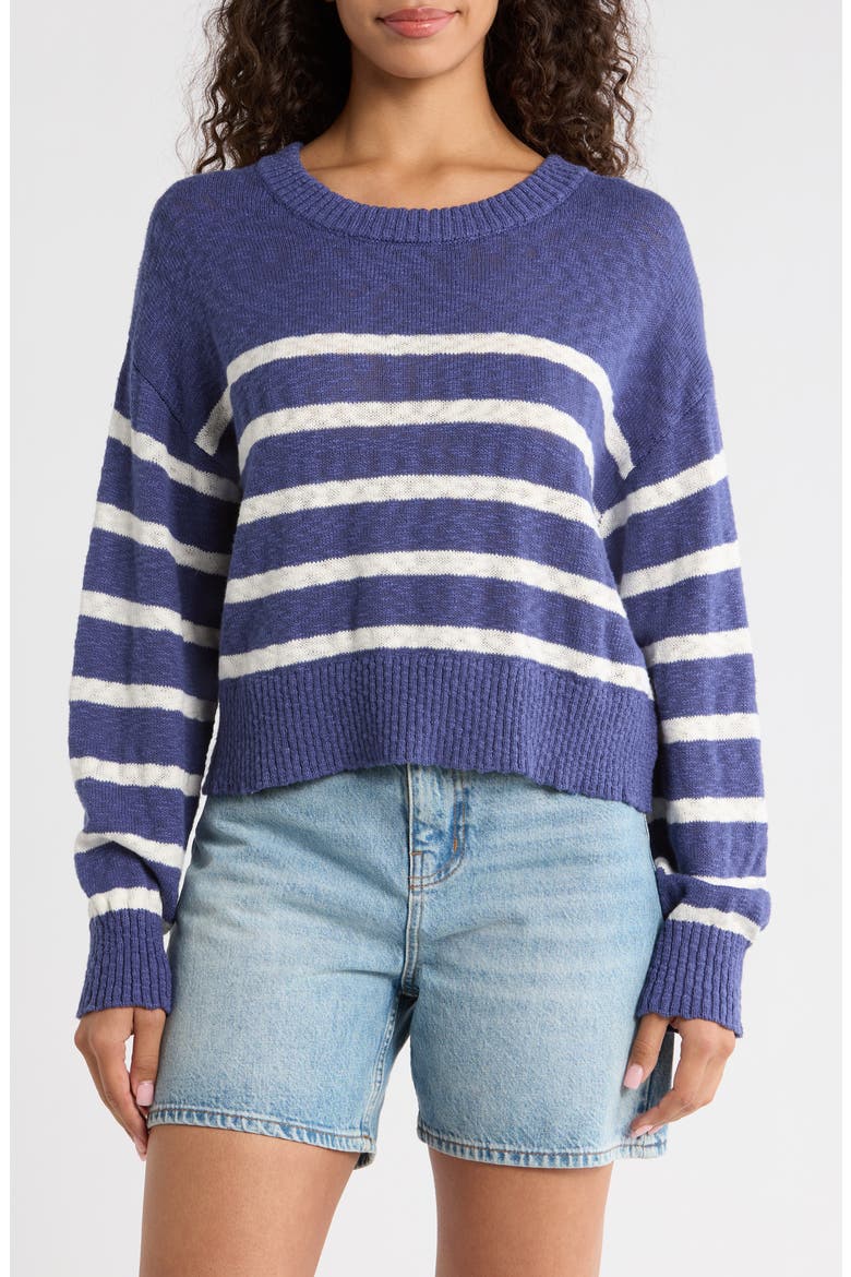 Sea Breeze Placed Stripe Cotton Crewneck Sweater, Main, color, NAVY/ WHITE STRIPE
