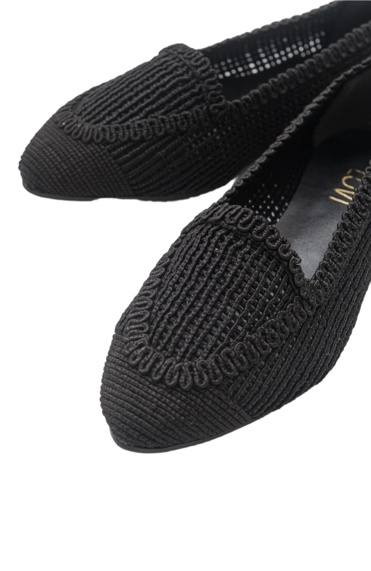 Prologue Shoes Mira Knit Ballet Flat, Alternate, color, Black Faux Leather