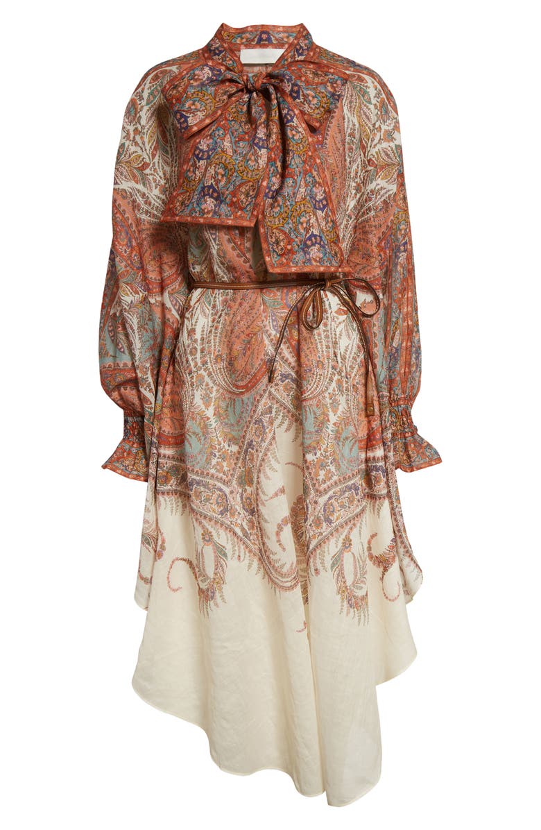 Zimmermann Rhiannon Paisley Tie Neck Long Sleeve Midi Dress, Alternate, color, Cream Paisley