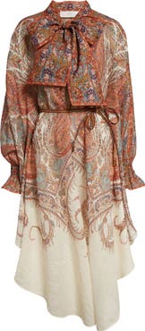 【ZIMMERMANN】リアノン ミディドレス ZIMMERMANN Zimmermann Rhiannon Tie Neck Midi Dress in Cream Paisley