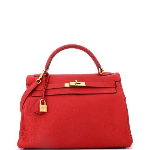 Kelly Handbag Red Togo with Gold Hardware 32