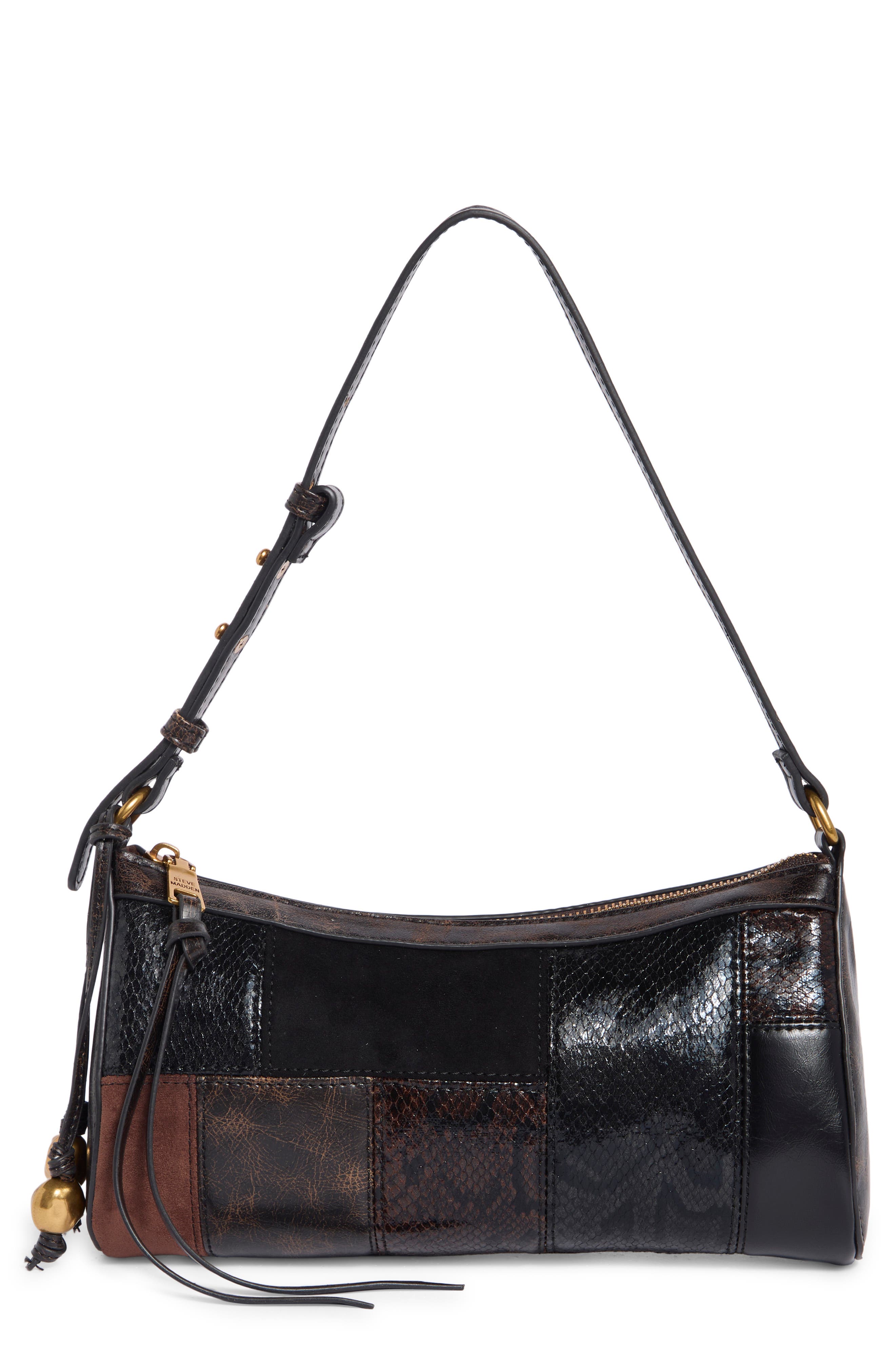 Blowen Faux Leather Baguette Bag, Main, color, MULTI BROWN PATCHWORK