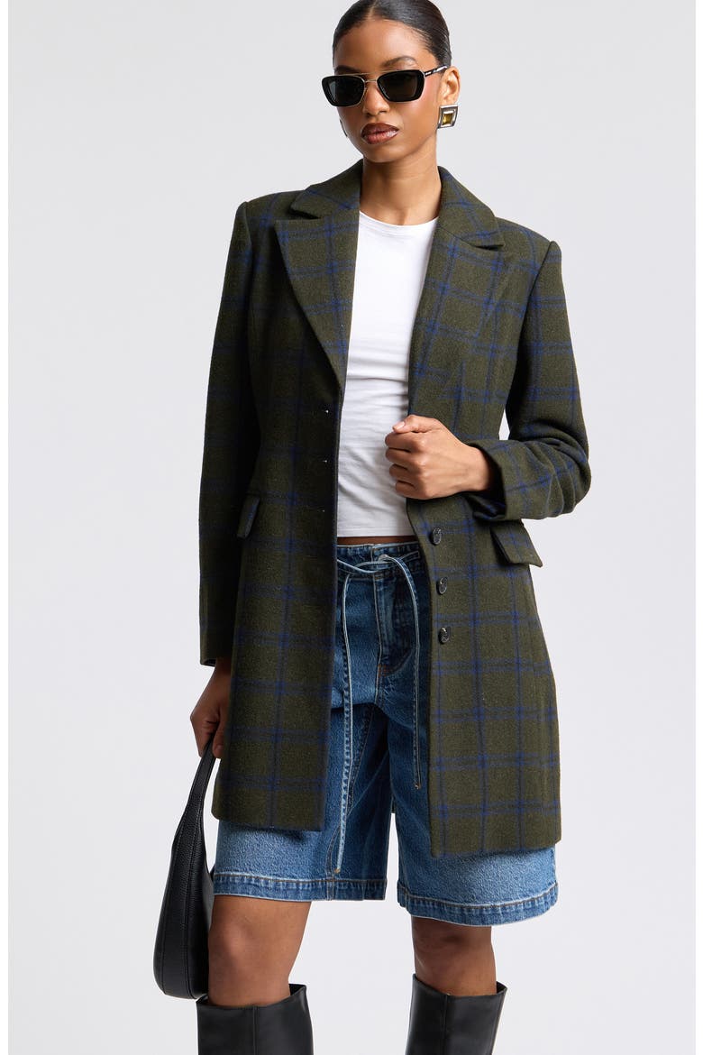 Sculpted Plaid Coat, Alternate, color, OLIVE-BLUE PLAID