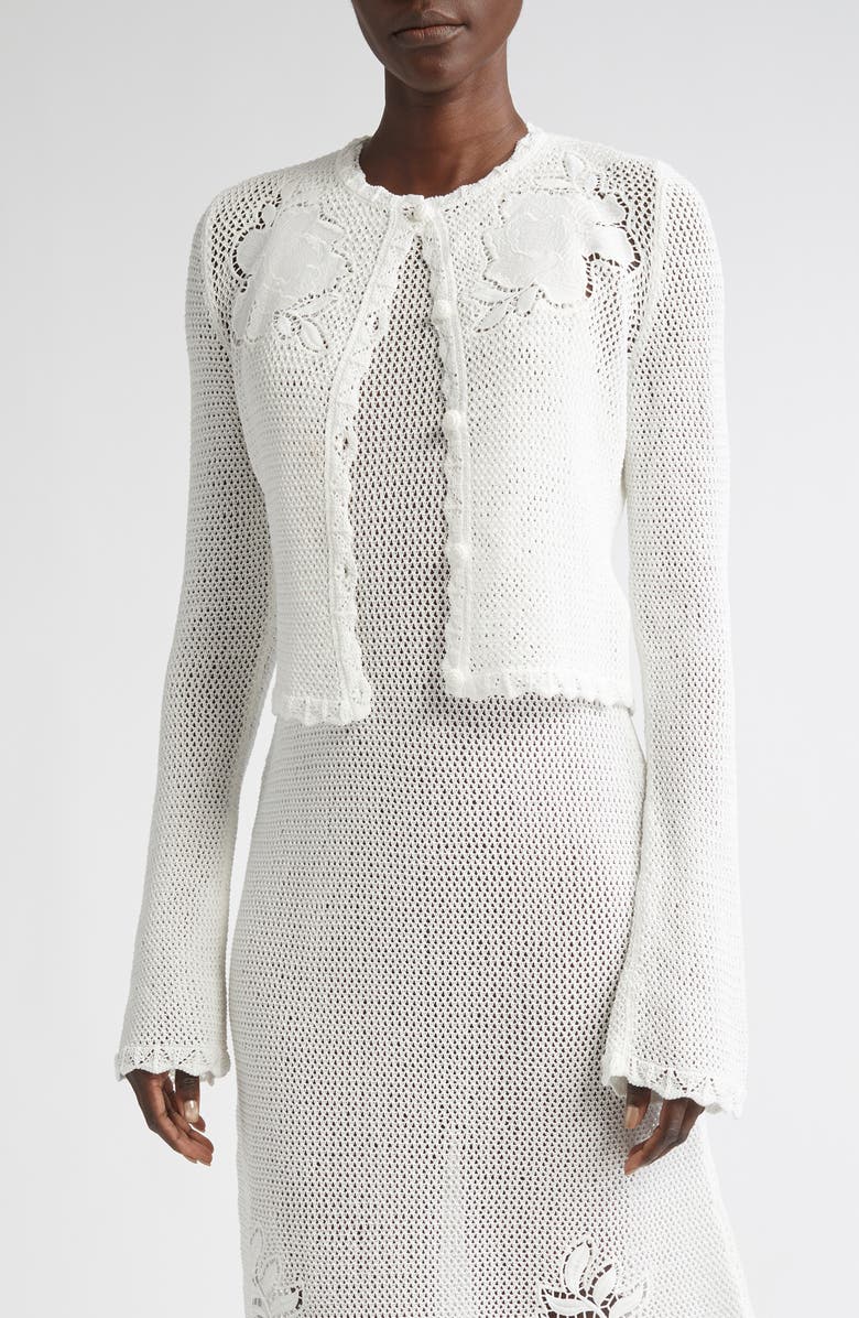 Erdem Long Sleeve Open Knit Cardigan, Main, color, Ivory