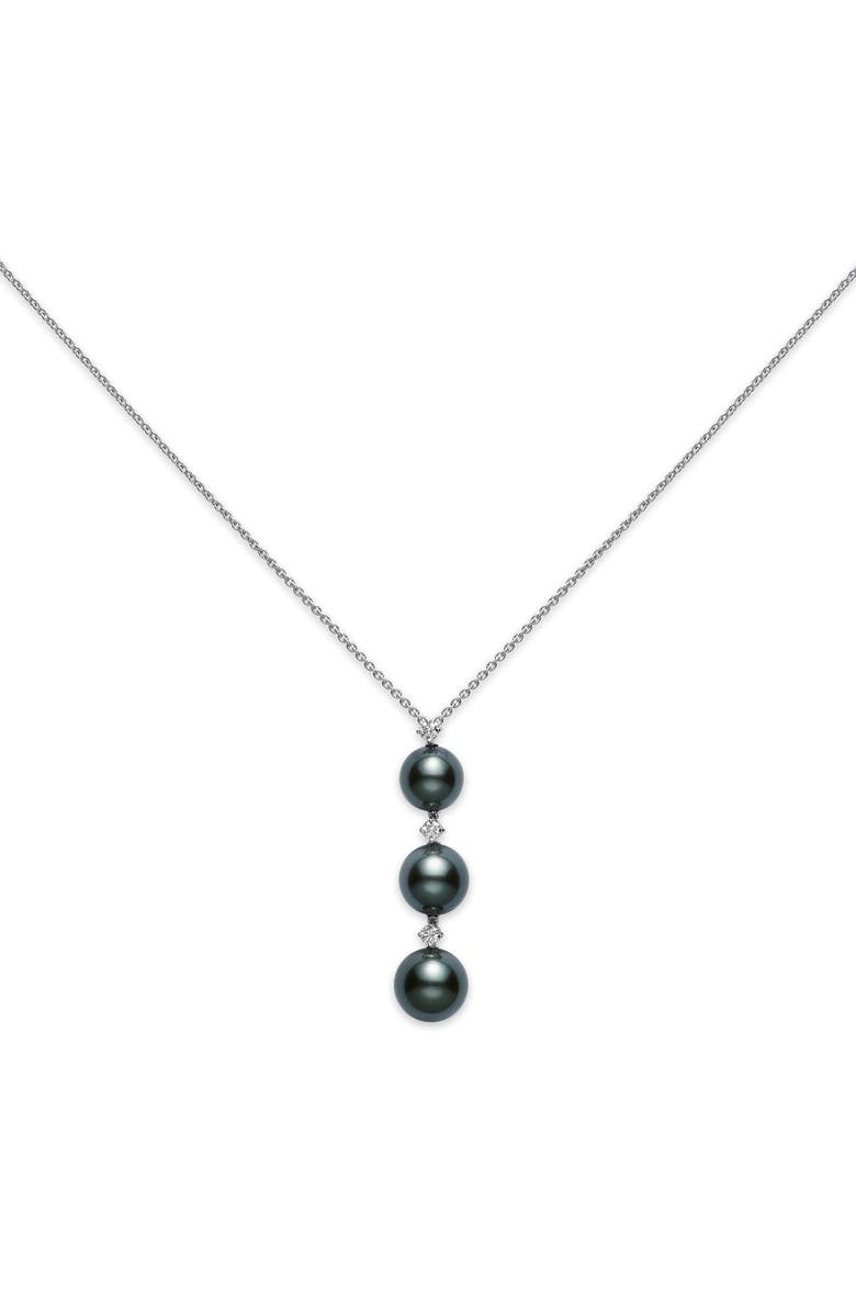 Mikimoto Black South Sea Pearl & Diamond Pendant Necklace, Main, color, 
