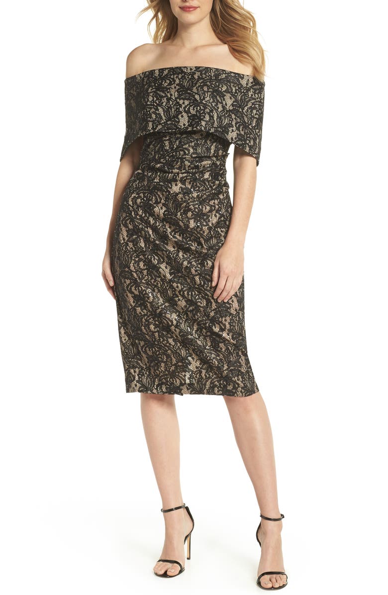 Vince Camuto Off the Shoulder Lace Sheath Dress, Main, color,