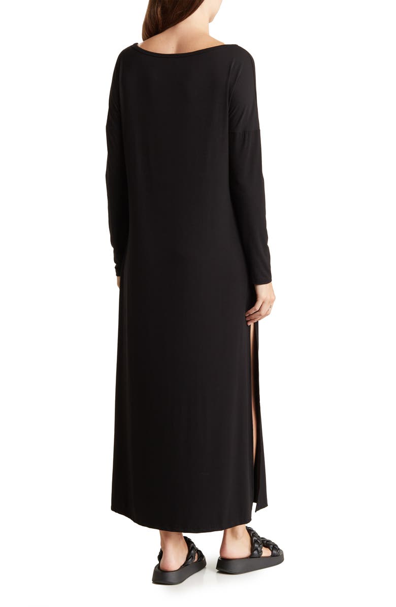 GO COUTURE Long Sleeve Maxi T-Shirt Dress, Alternate, color, Black