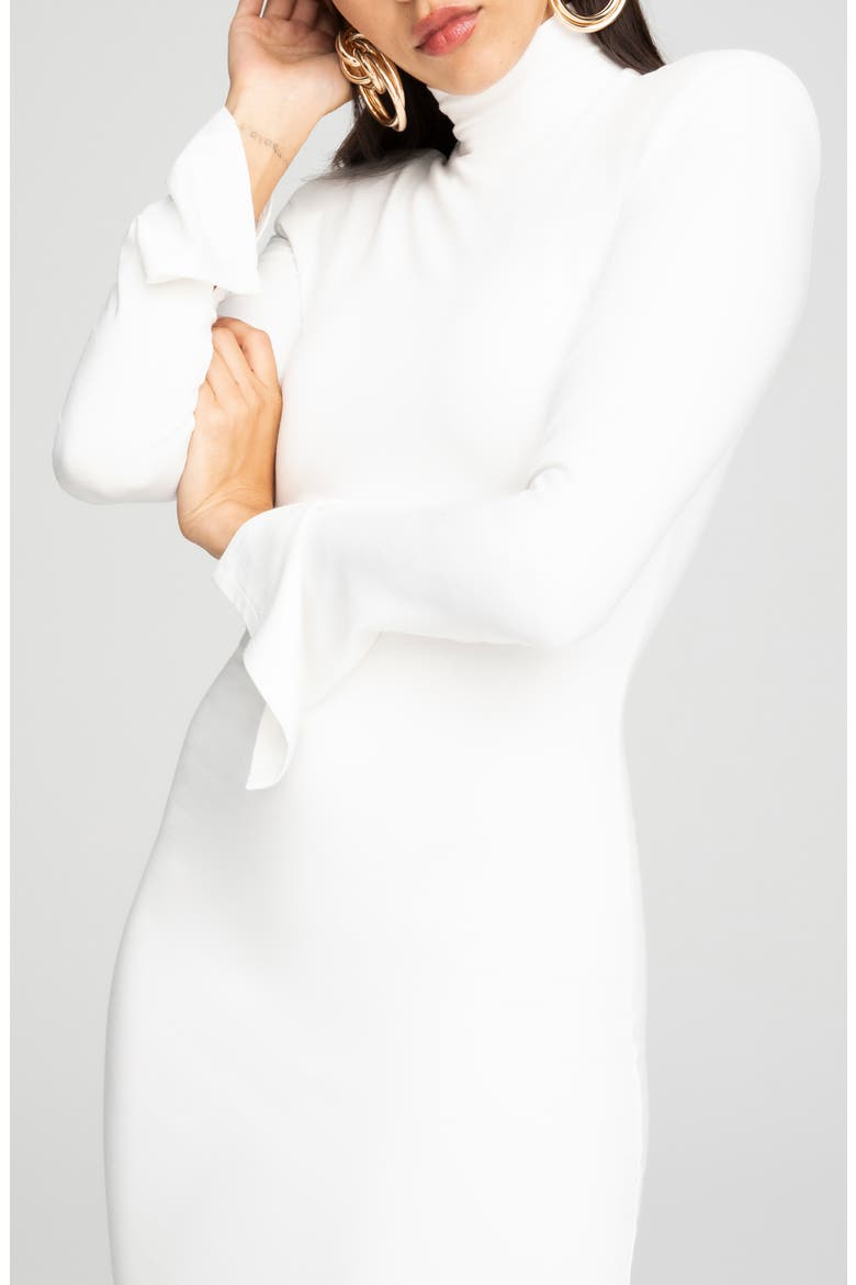 Ribbed Mock Neck Long Sleeve Midi Dress, Alternate, color, IVORY