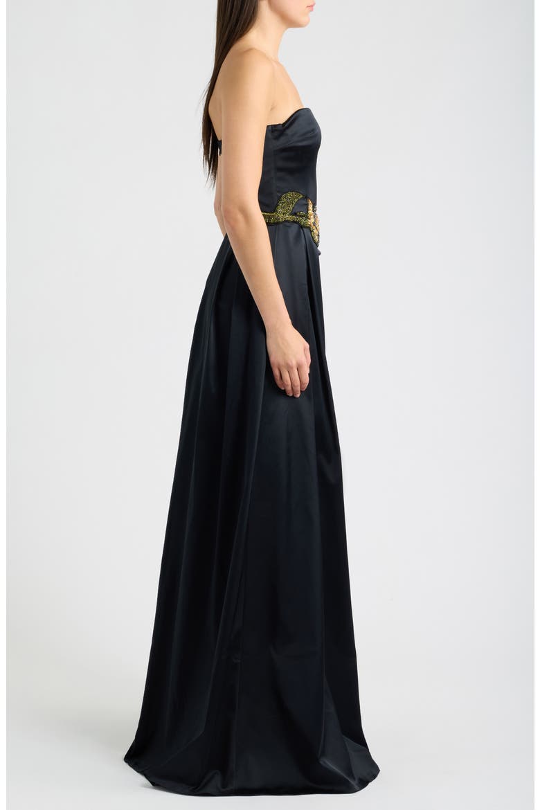 Lucyla Embellished Strapless Gown, Alternate, color, BLACK