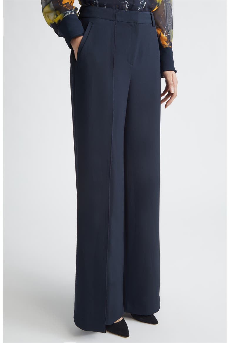 Pintuck Straight Leg Cady Trousers, Alternate, color, ULTRA NAVY