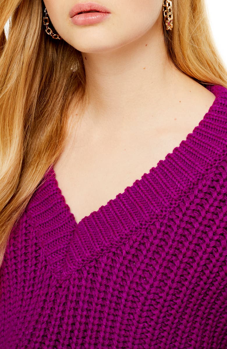 Topshop Oversize V-Neck Sweater, Alternate, color, 