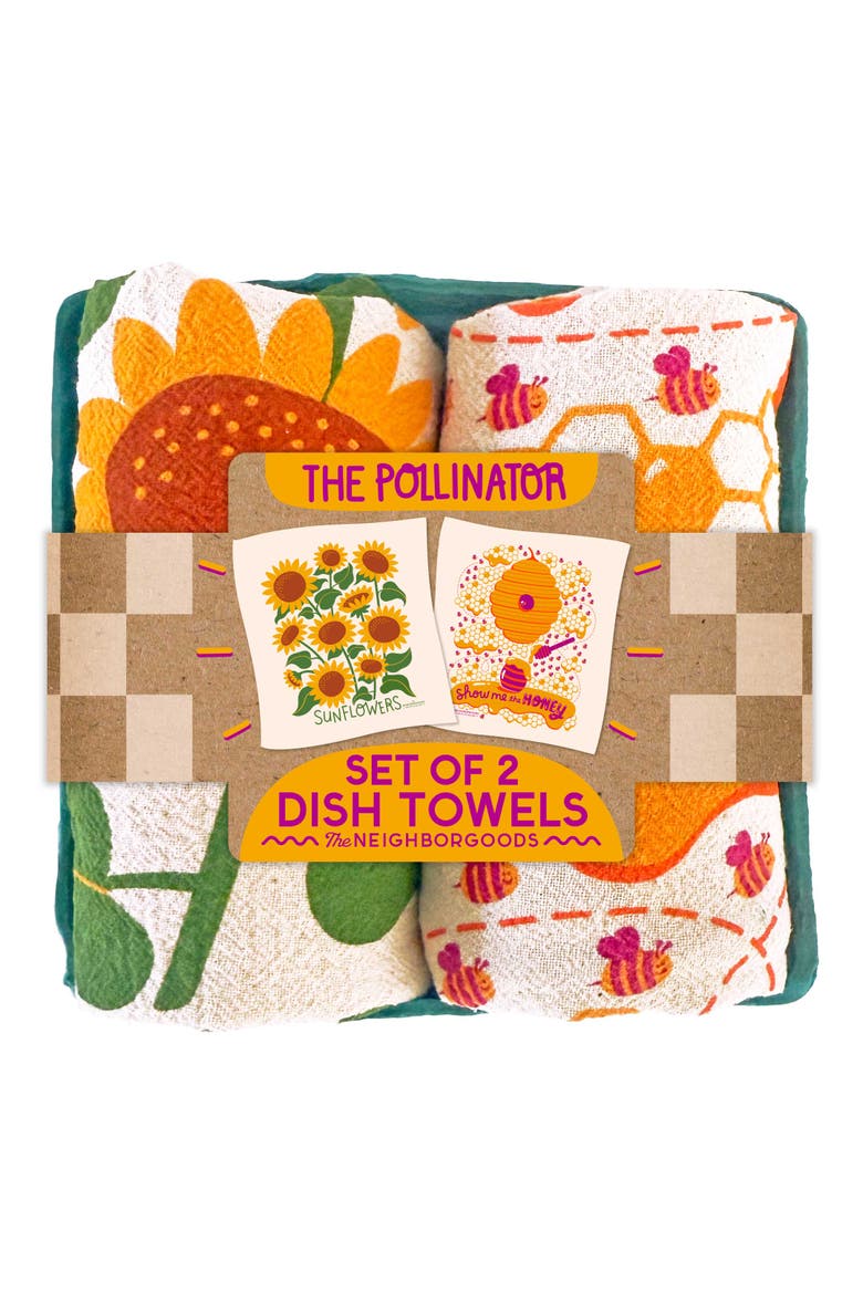 The Pollinator - Dish Towel Set of 2, Main, color, Orange