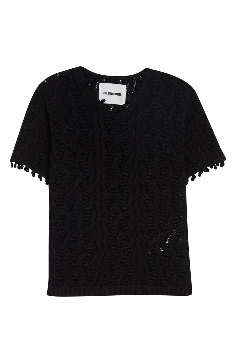 Jil Sander Pointelle Knit Cotton Sweater, Main, color, Black