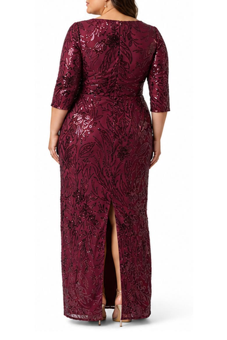 Sequin V-Neck Gown, Alternate, color, DEEP WINE