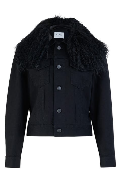 Trucker Jacket with Genuine Shearling Collar