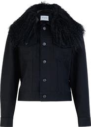 Alaïa Trucker Jacket with Genuine Shearling Collar
