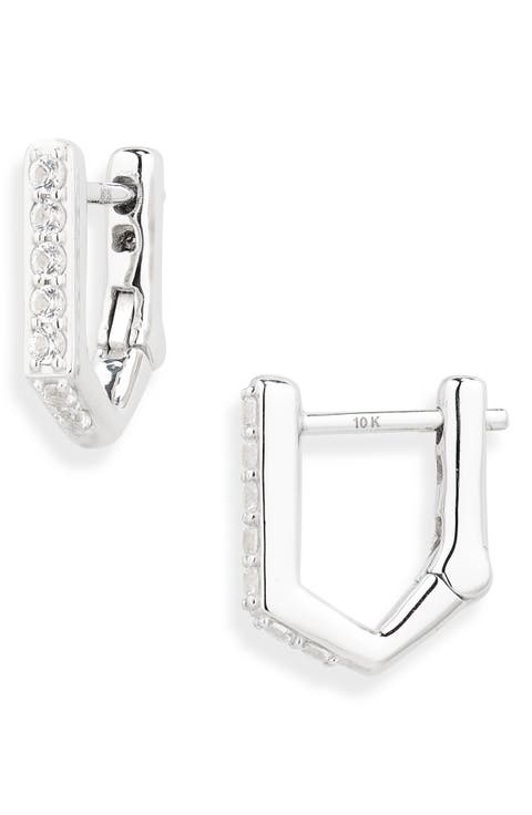 White Sapphire Sterling Silver Huggie Hoop Earrings