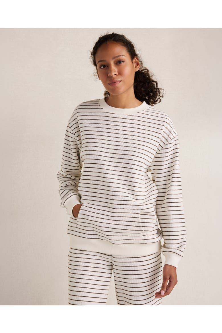 Resti Organic Cotton Waffle Striped Pocket Crewneck, Main, color, Natural/Deep Mocha