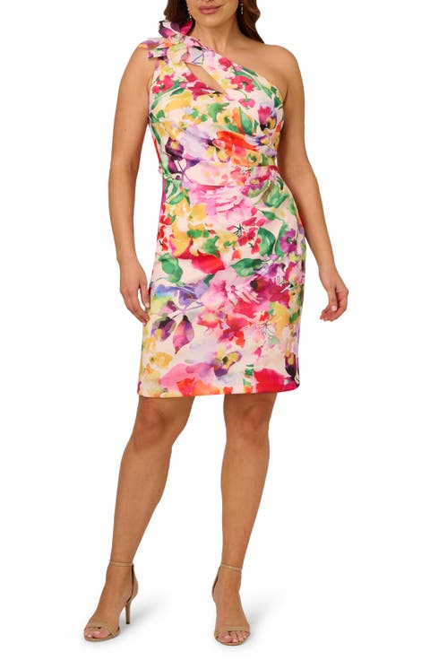 Print Cutout One-Shoulder Sheath Dress (Plus)