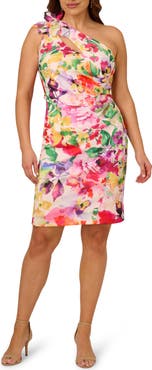 Adrianna Papell Print Cutout One-Shoulder Sheath Dress