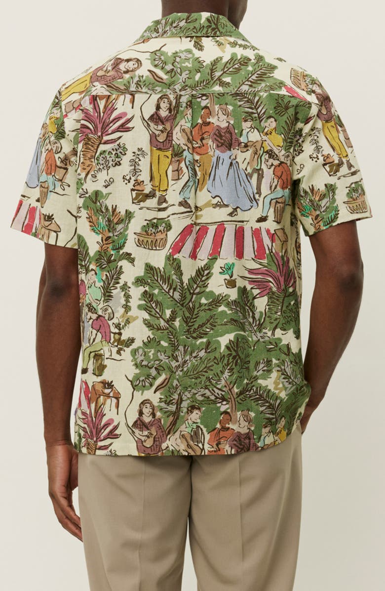 Les Deux Lukas Dancing Print Cotton Camp Shirt, Alternate, color, Oil Green