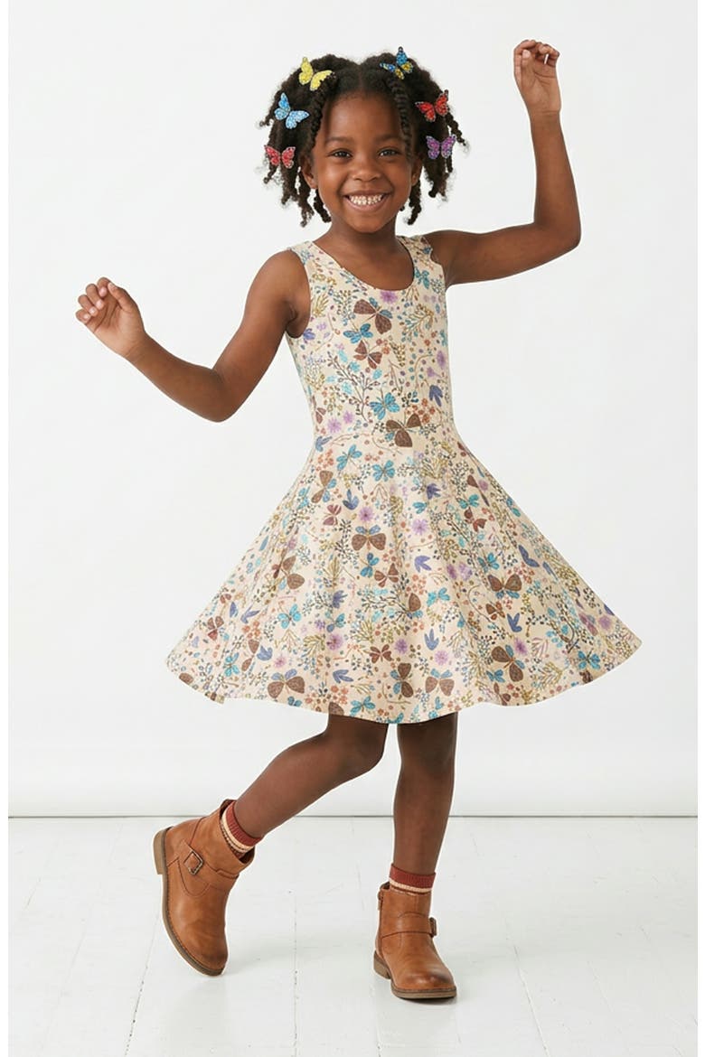 Girls Fair Trade Organic Cotton Sleeveless Twirl Dress, Botanical Floral, Alternate, color, Botanical floral