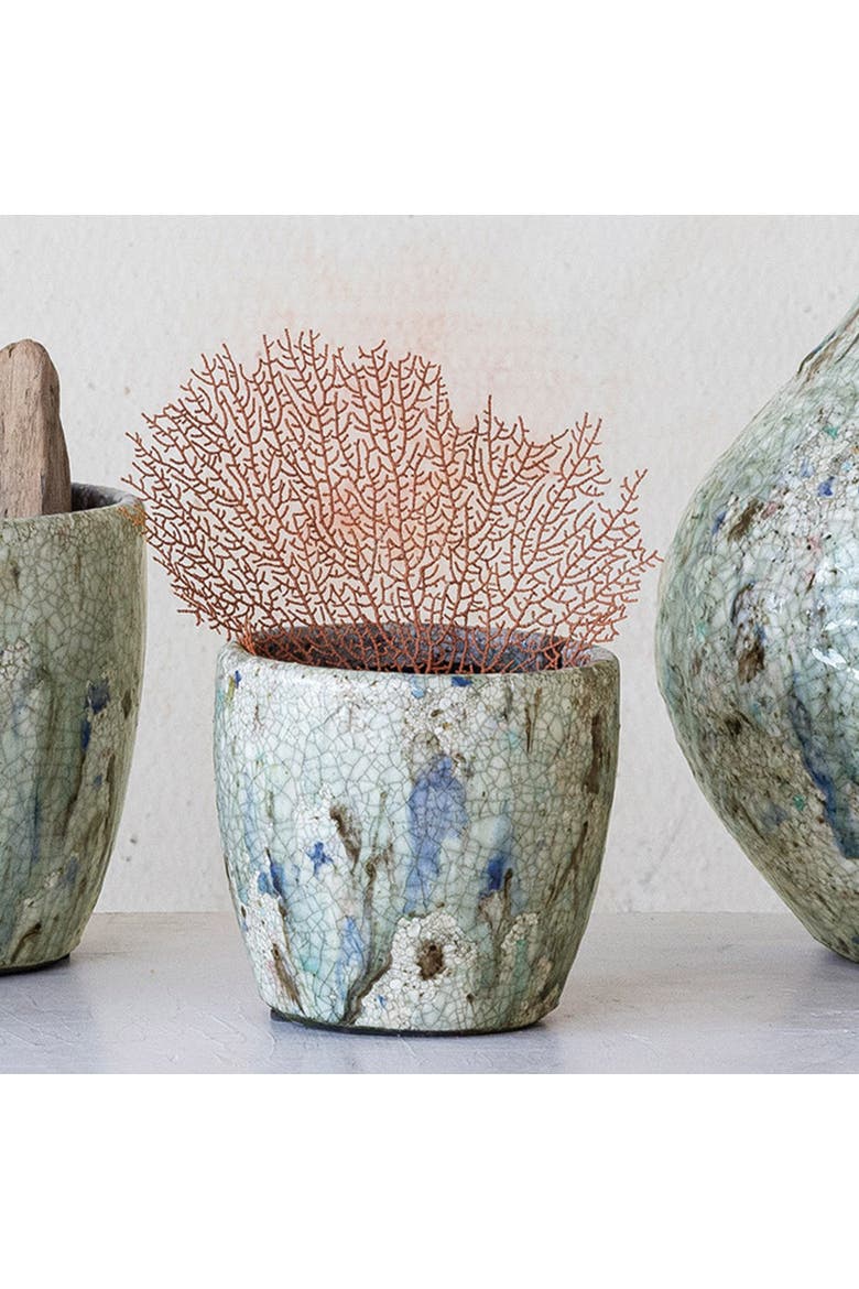 Terra-cotta Planter with Crackle Glaze, Blue, Alternate, color, Blue