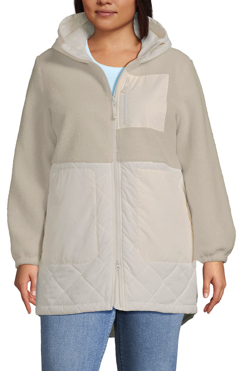 Lands' End High Pile Quilted Mixed Media Parka, Main, color, Egret White