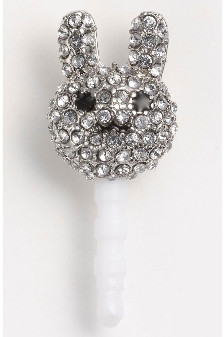 Rhinestone Bunny Earphone Jack Plug, Alternate, color, BURN SILVER
