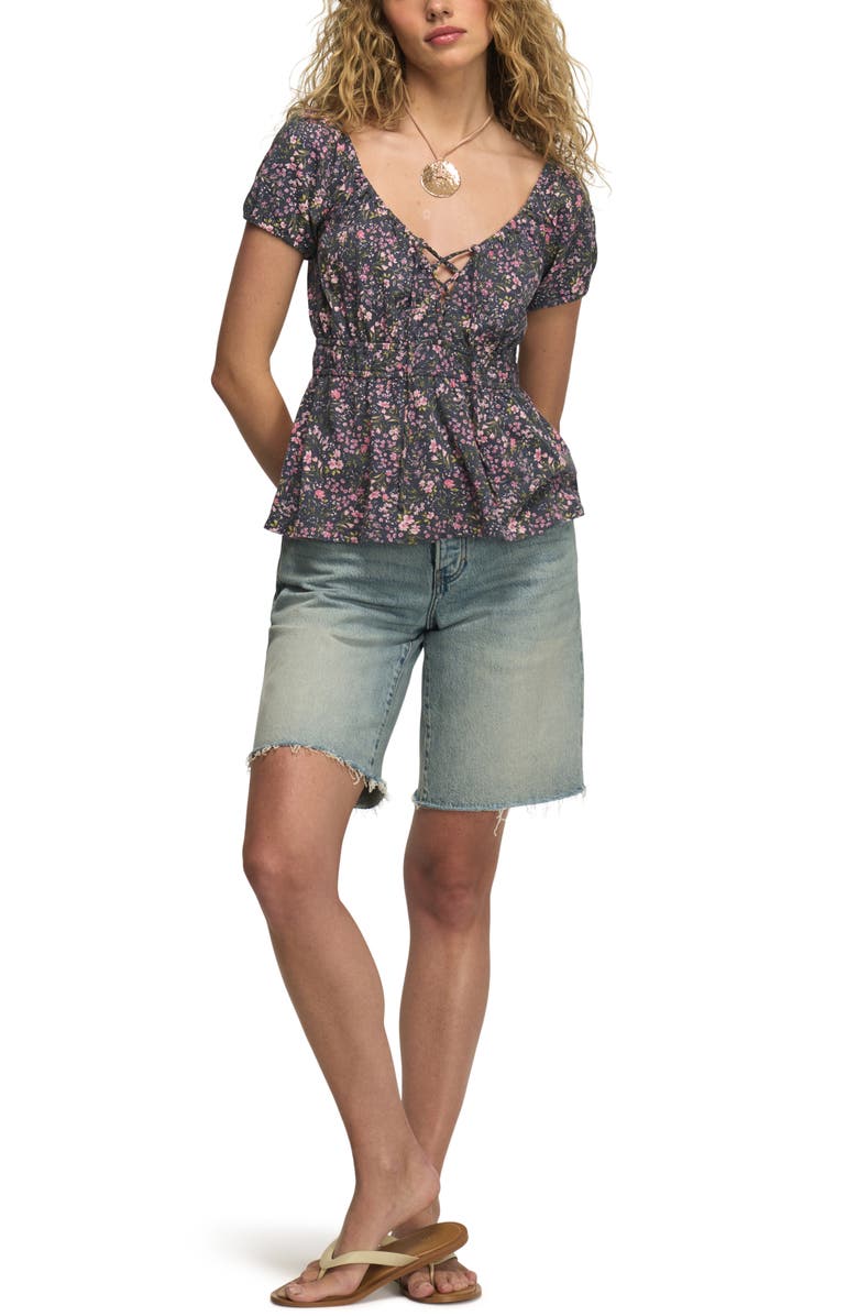 Lucky Brand Floral Cotton Peplum Top, Alternate, color, Navy Floral