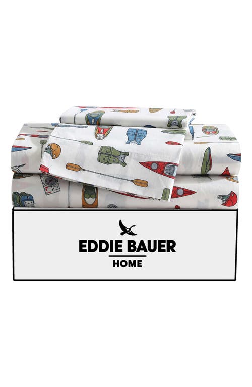 Eddie Bauer Kayak Adventure Cotton Sheet Set In White/red/blue