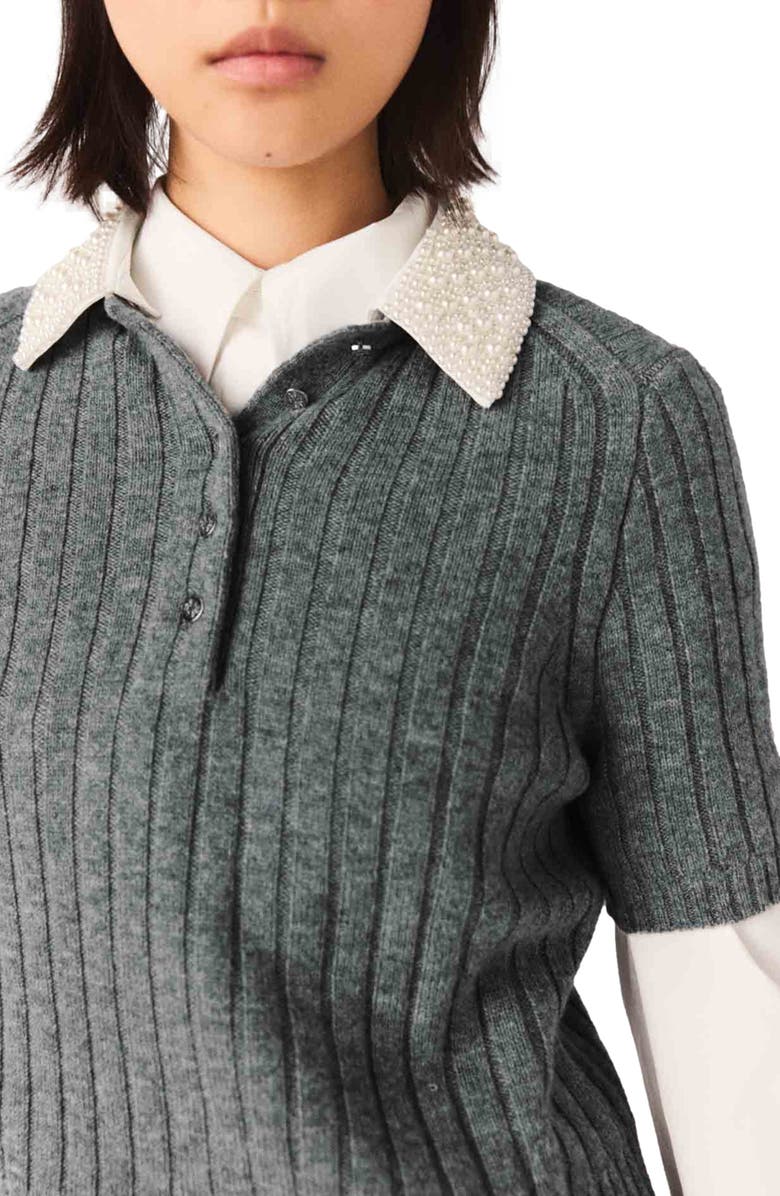maje Removable beaded collar sweater, Alternate, color, Grey