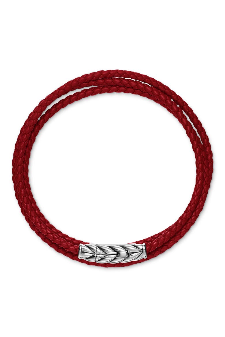 Sterling Silver Leather Bracelet, Alternate, color, RED