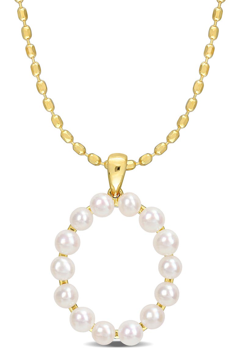 3.5-4mm Freshwater Cultured Pearl Initial Pendant Necklace, Main, color, GOLD-O