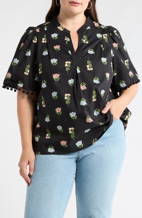 Floral Pompom Cotton Top (Plus)