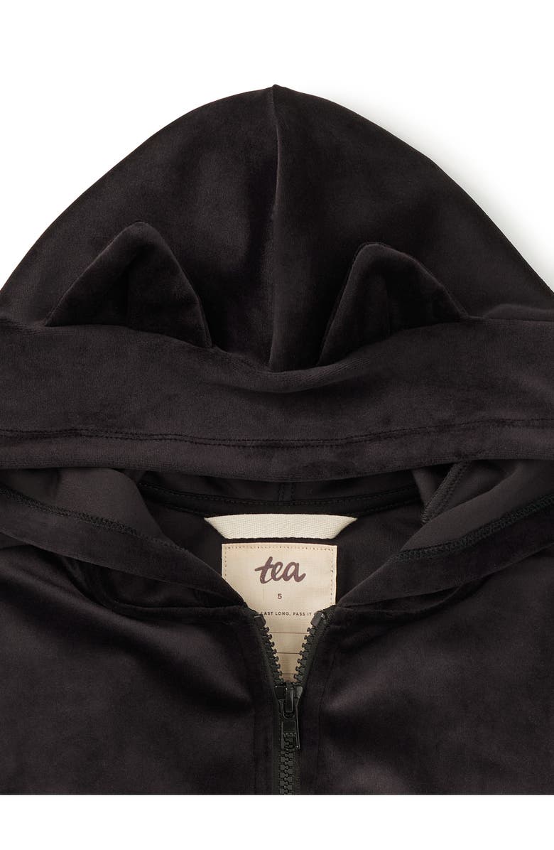 Tea Collection Cat Ears Velour Hoodie, Alternate, color, Jet Black