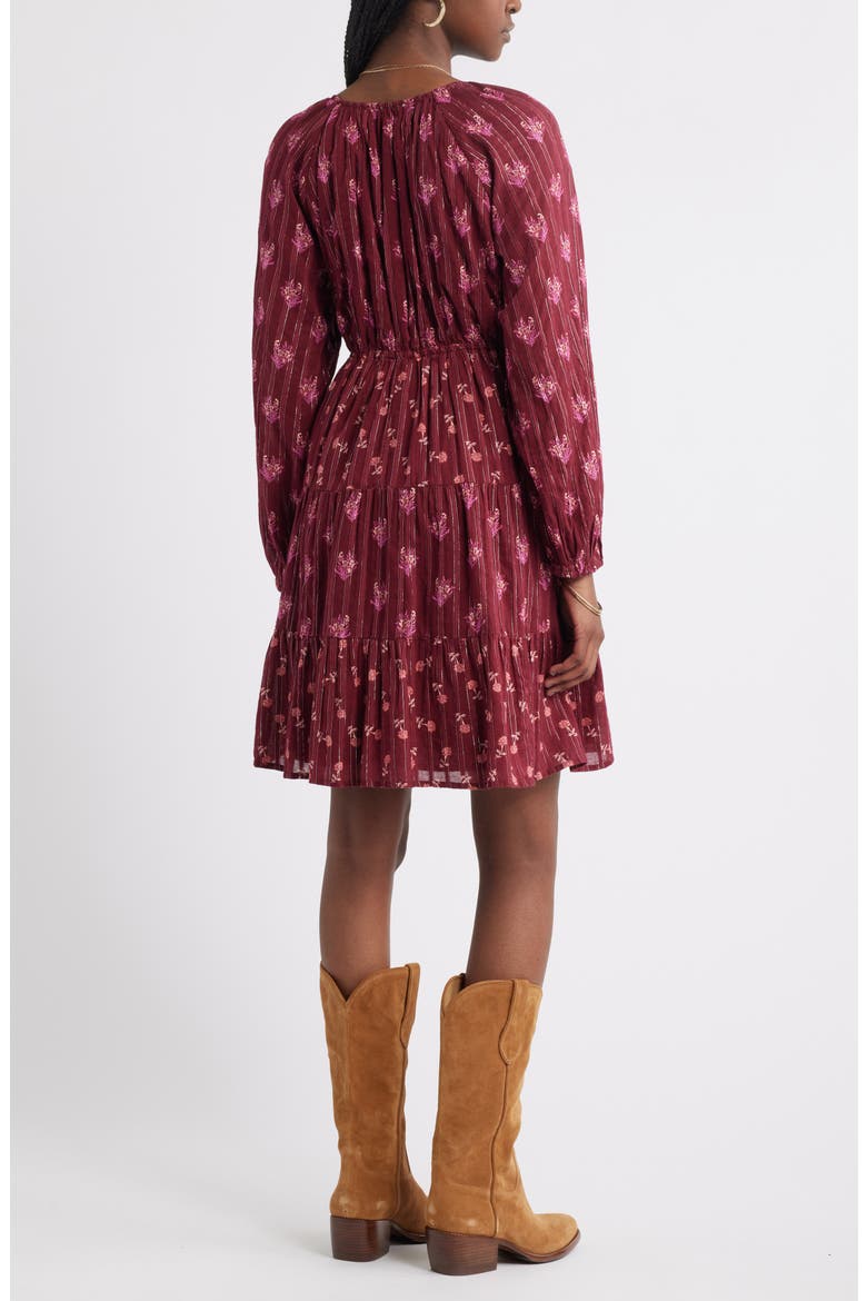 Floral Print Jacquard Long Sleeve Minidress, Alternate, color, RED-PINK BOUQUET FLIP MIX