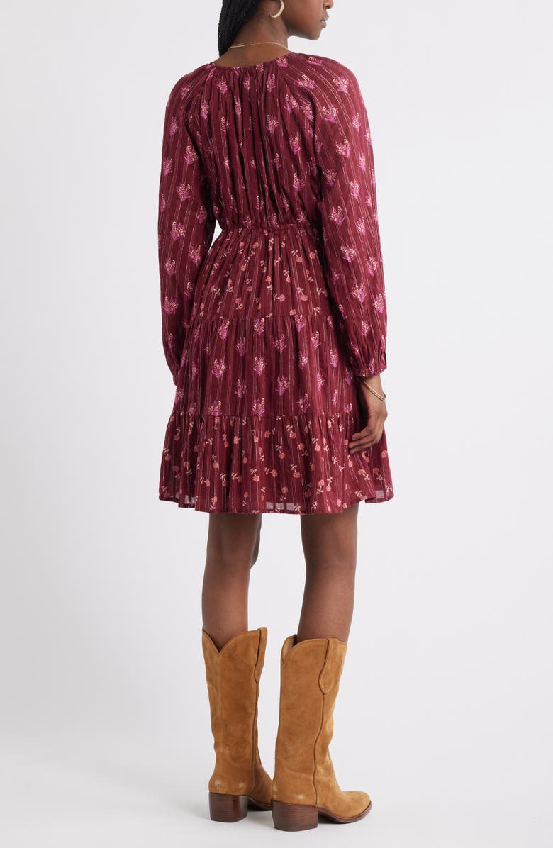 Treasure & Bond Floral Print Jacquard Long Sleeve Minidress, Alternate, color, Red-Pink Bouquet Flip Mix