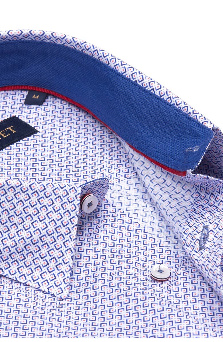 STUDIO GARNET LOS ANGELES Mosaic Print Stretch Supima Cotton Button-Up Shirt, Alternate, color, Blue/Red