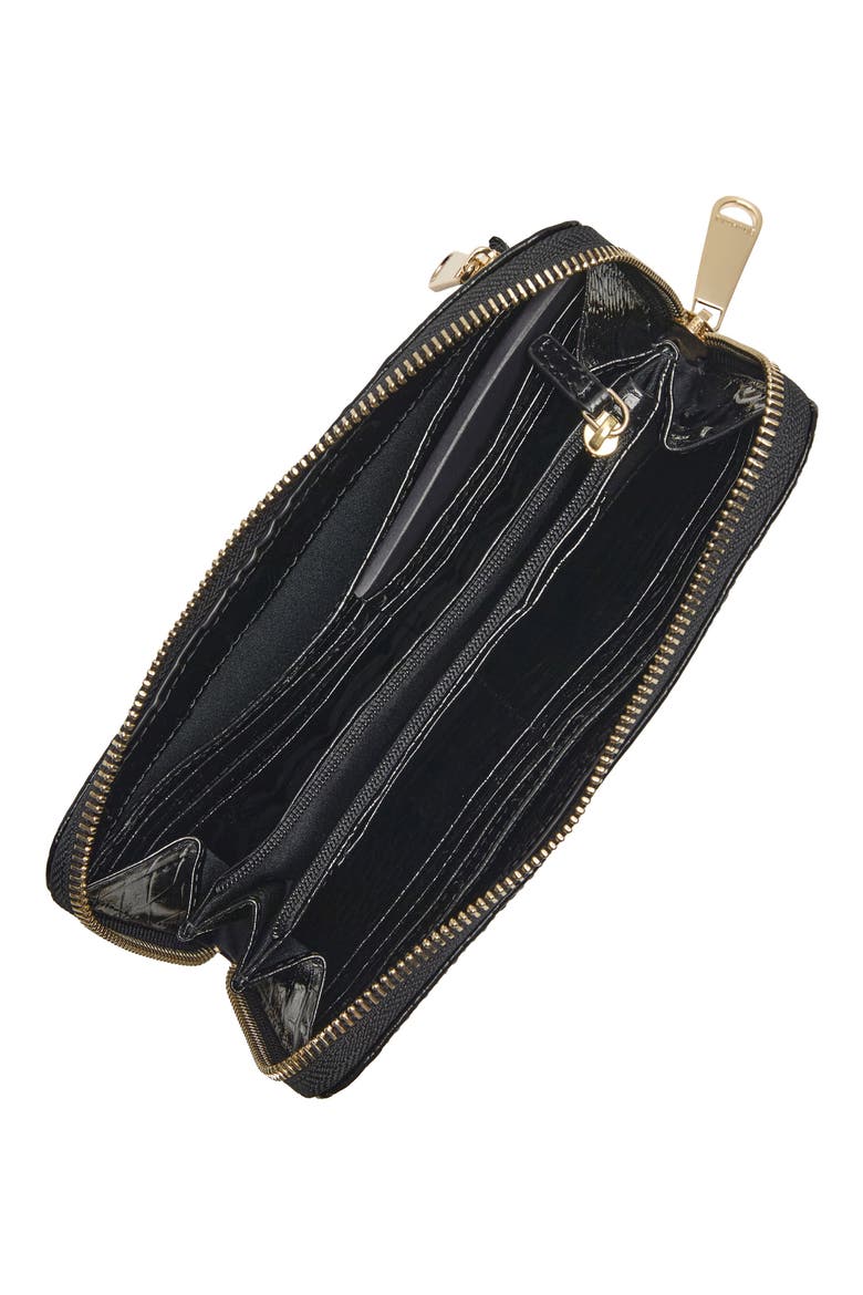 Suri Croc Embossed Leather Zip Wallet, Alternate, color, BLACK