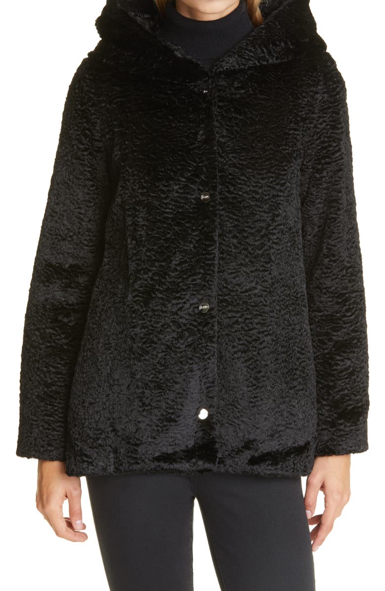 Herno Hannover Hooded Faux Persian Lamb Fur Coat with Removable Down Bib, Alternate, color, 