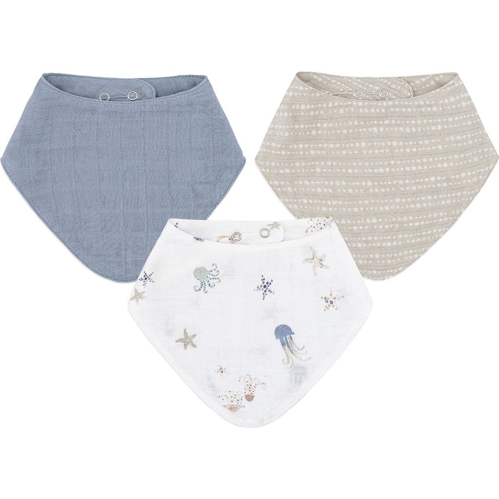 Crane Baby 3-pack Cotton Muslin Bandana Baby Bibs In Gray