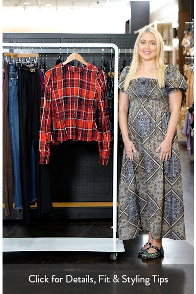 Plaid Smocked Peplum Cotton Blend Top video