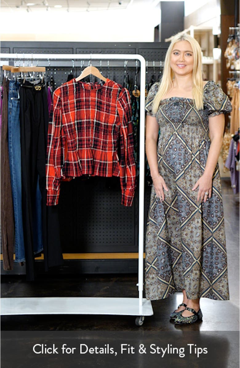 Plaid Smocked Peplum Cotton Blend Top, sales video thumbnail