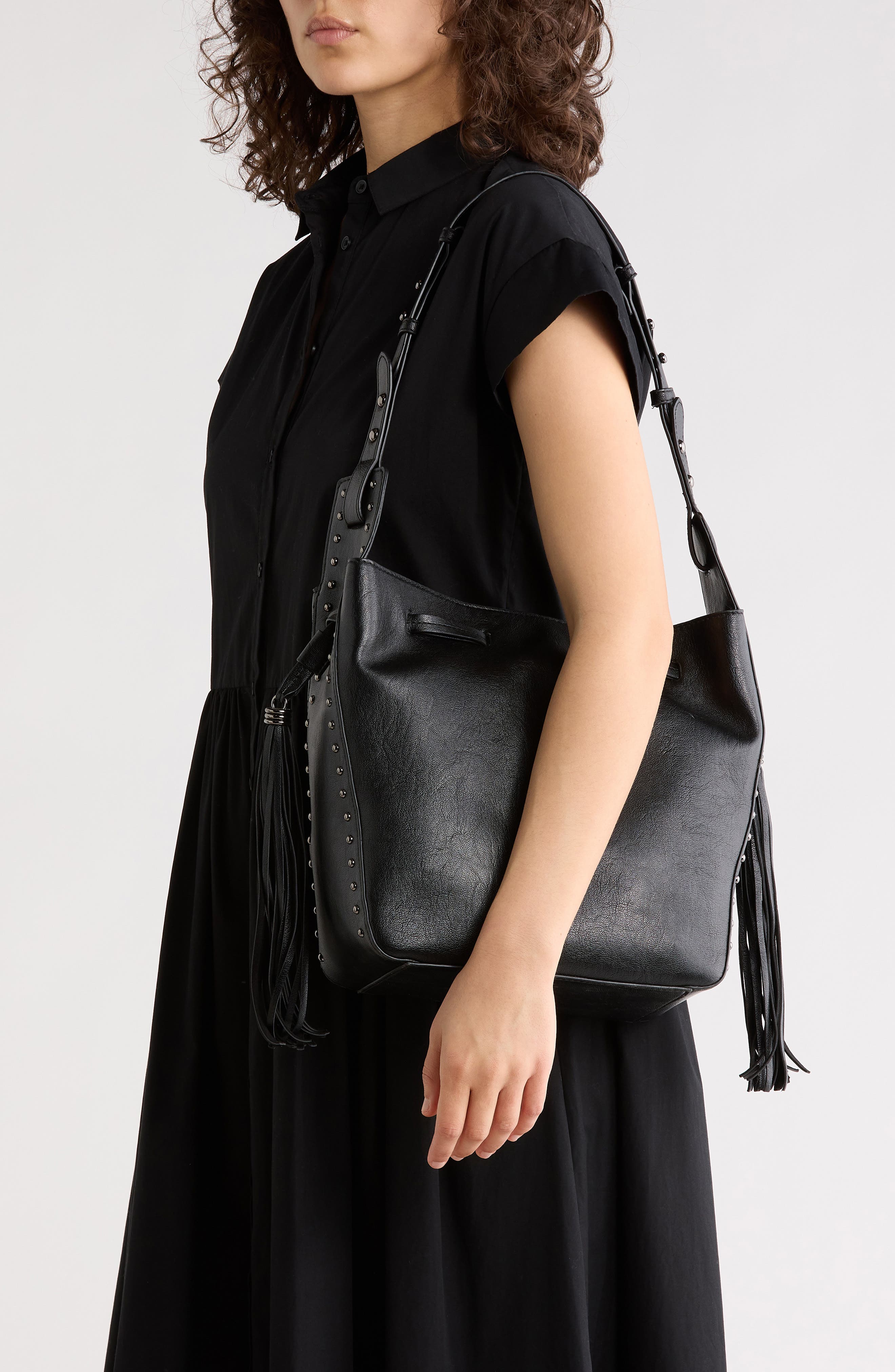 Steve Madden Suri Faux Leather Bucket Bag, Alternate, color, Black