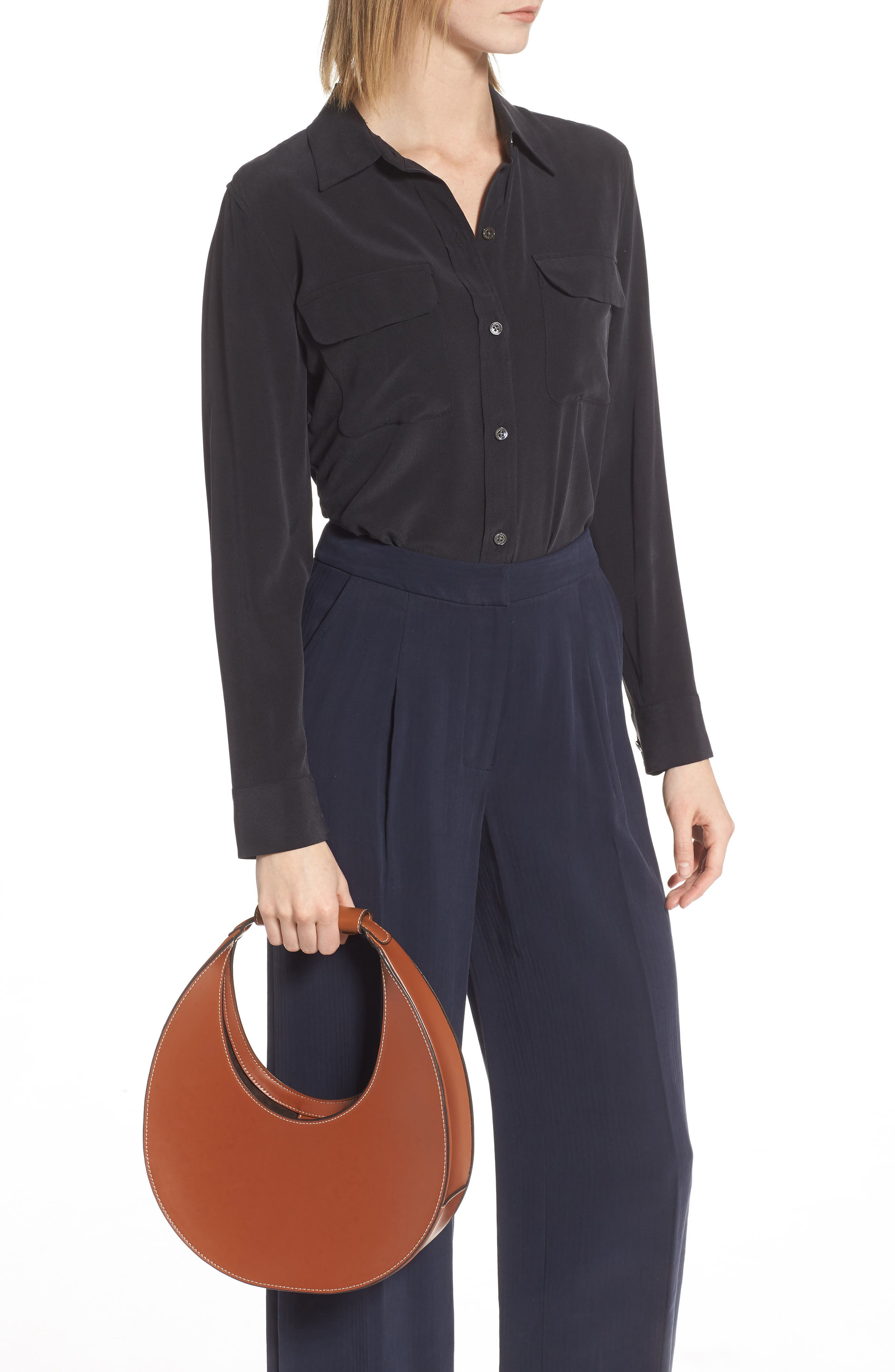 STAUD Leather Moon Bag, Alternate, color, Tan